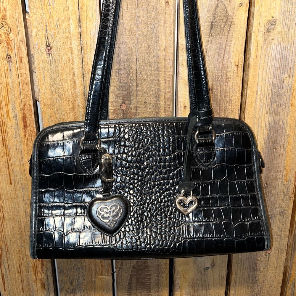 Brighton Black Croc-Embossed Shoulder Handbag - Picture 4 of 7